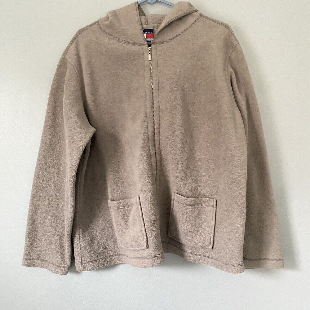 Tommy Hilfiger Fleece Jacket Hoodie Women XL Gray Long Sleeve Full Zip Pocket